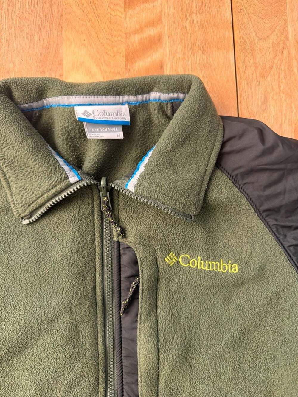 Columbia Mens Medium Interchange Full Zip Fleece Jacket Olive Green and Black